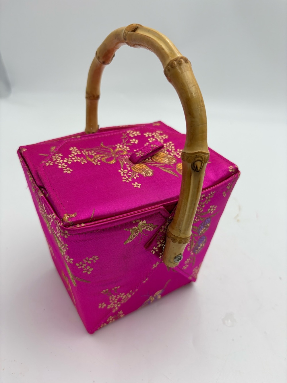 Vintage Tozai Hot Pink Satin Bamboo-Handle Chinese Take-Out Evening Bag - Picture 3 of 16